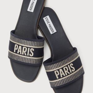 💙🖤🤍Steve Madden KNOX Navy Slide Sandals (NWT), Size 7